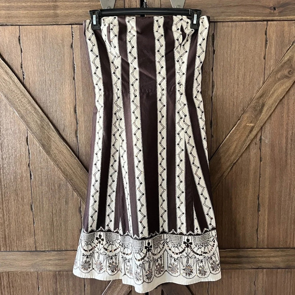 Ann Taylor Loft Strapless Brown/Cream Sequin Embellished Midi Dress Size 6 - Picture 2 of 6